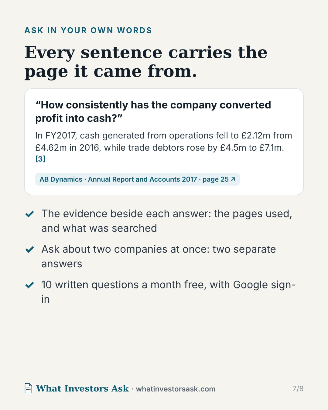 Ask in your own words: every sentence carries the page it came from.